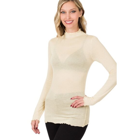 Zenana Taupe Long Sleeve Mock Neck Layering Top NEW - Picture 2 of 2